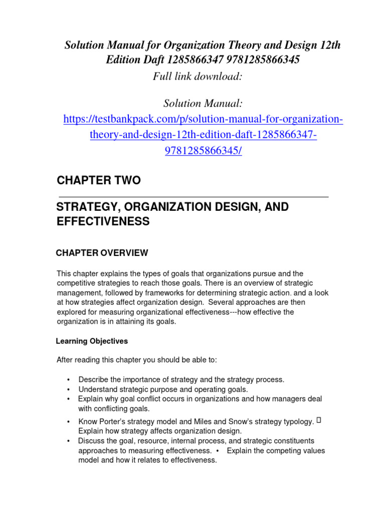 Solution Manual For Organization Theory and Design 12th Edition Daft 1285866347 9781285866345 ...