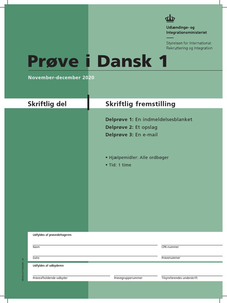 Prøve I Dansk 1: Skriftlig Fremstilling Skriftlig Del | PDF