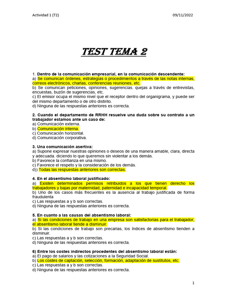 Test Tema 2 | PDF | Crecimiento personal y profesional | Negocios