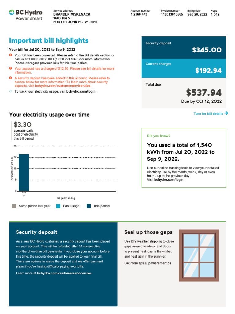 BC Hydro Bill PDF