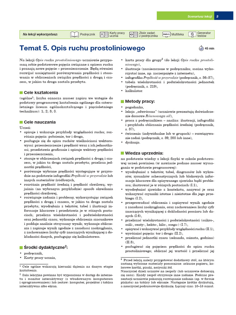 Przyczyny I Opis Ruchu Prostoliniowego Scenariusz Temat 5 Opis Ruchu Prostoliniowego | PDF