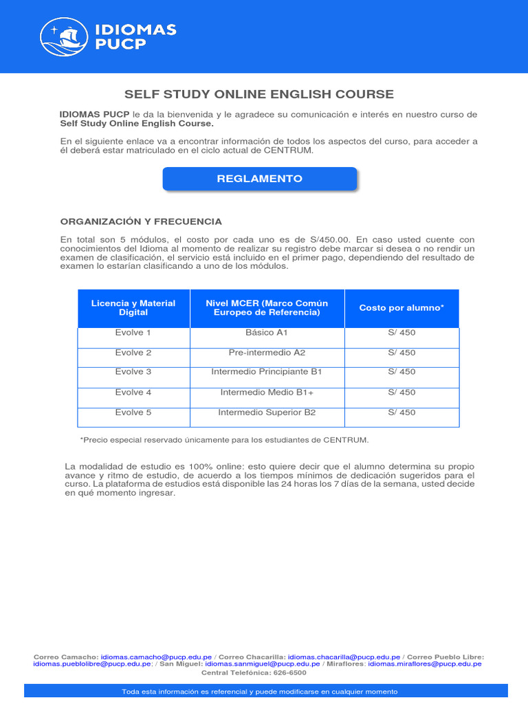 Curso Online de Inglés para CENTRUM | PDF