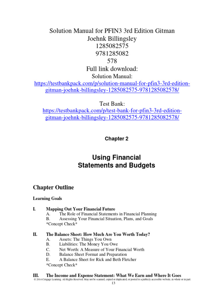 Solution Manual For PFIN3 3rd Edition Gitman Joehnk Billingsley 1285082575 9781285082578 | PDF
