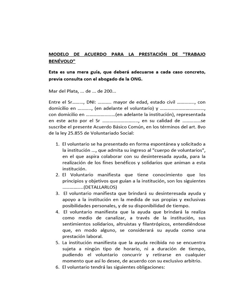 Modelo de Acuerdo Jovtis | PDF