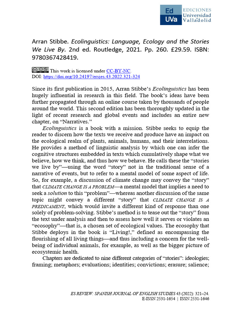 Arran Stibbe Ecolinguistics Language Ecology and T | PDF