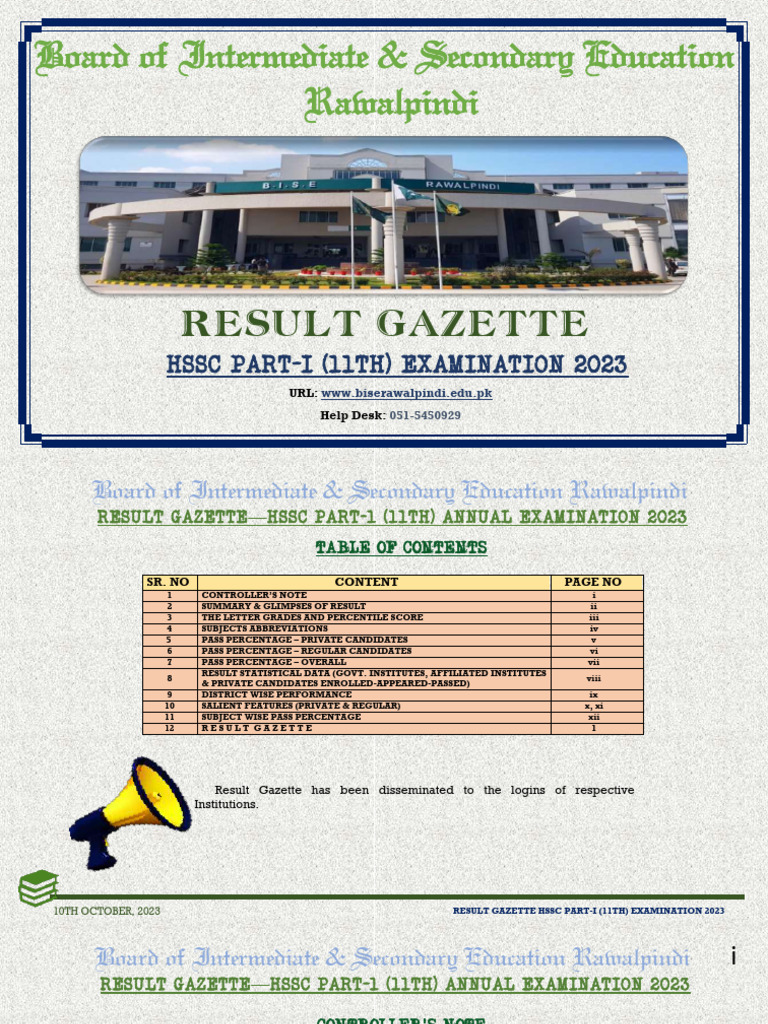 Result GazetteHssc PartI (11th) Annual Examination, 2023 PDF