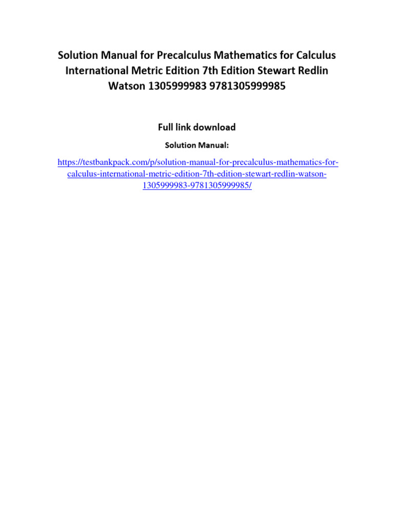 Solution Manual For Precalculus Mathematics For Calculus 