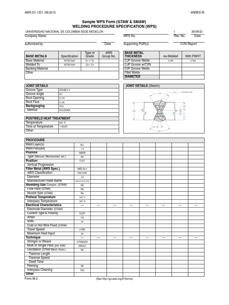 Sample WPS Form (GTAW & SMAW) Welding Procedure Specification (WPS) | PDF