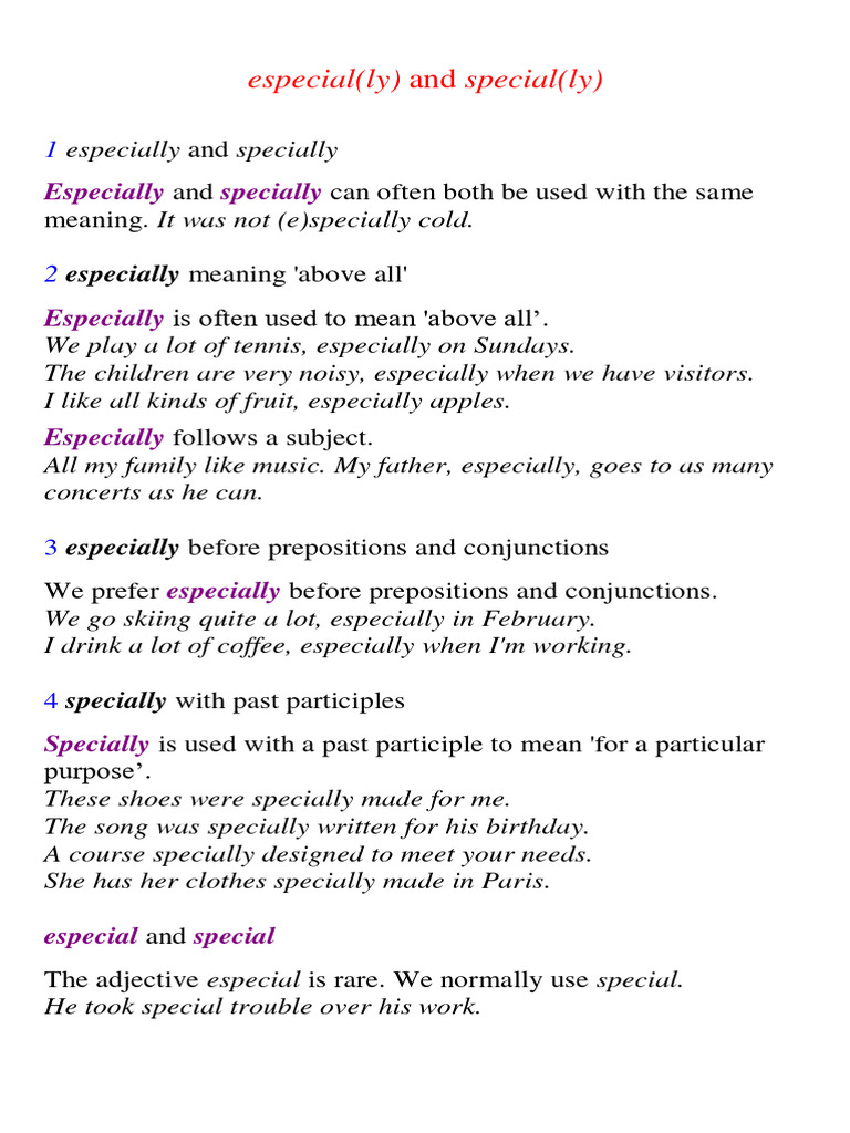 Usage of Especially vs. Specially | PDF
