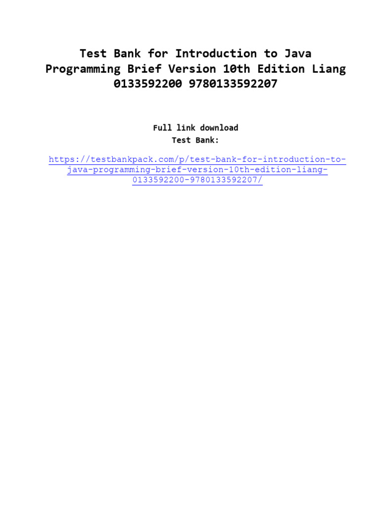 Test Bank For Introduction To Java Programming Brief Version 10th ...