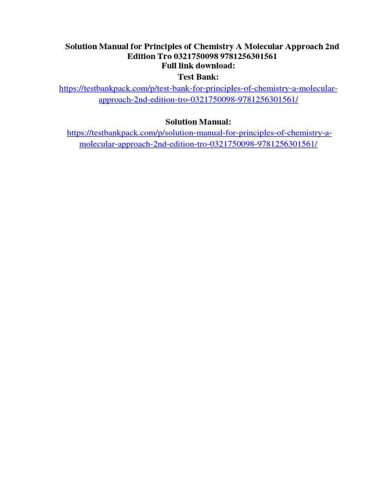 Solution Manual For Principles of Chemistry A Molecular Approach 2nd ...