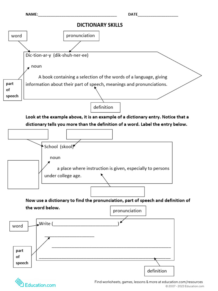 Dictionary Skills Worksheet | PDF | Language Arts & Discipline ...