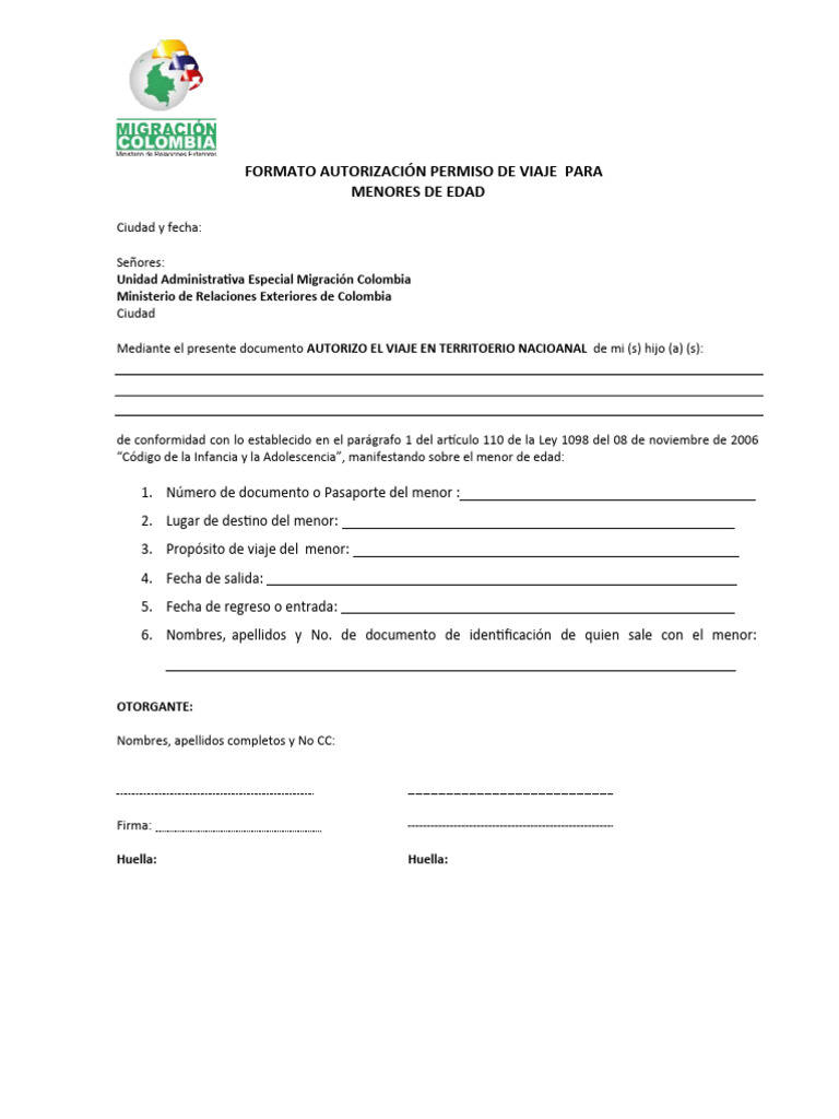 Permiso de Viaje para Menores en Colombia | PDF