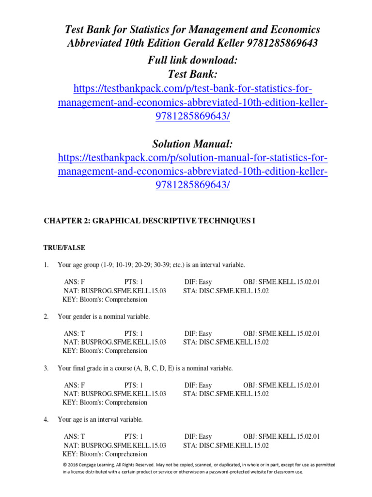 Test Bank for Keller's Statistics | PDF | Level Of Measurement | Vacuum ...
