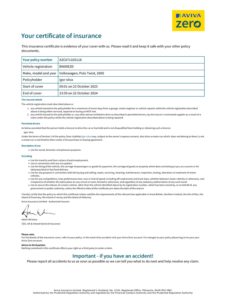 Insurance Certificate PDF