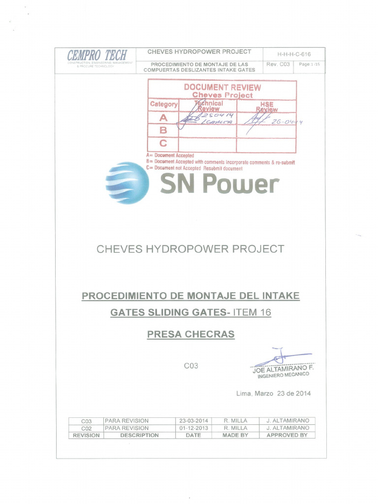 Procedimiento de Montaje Intake Gates Sliding Gates - Item 16 | PDF