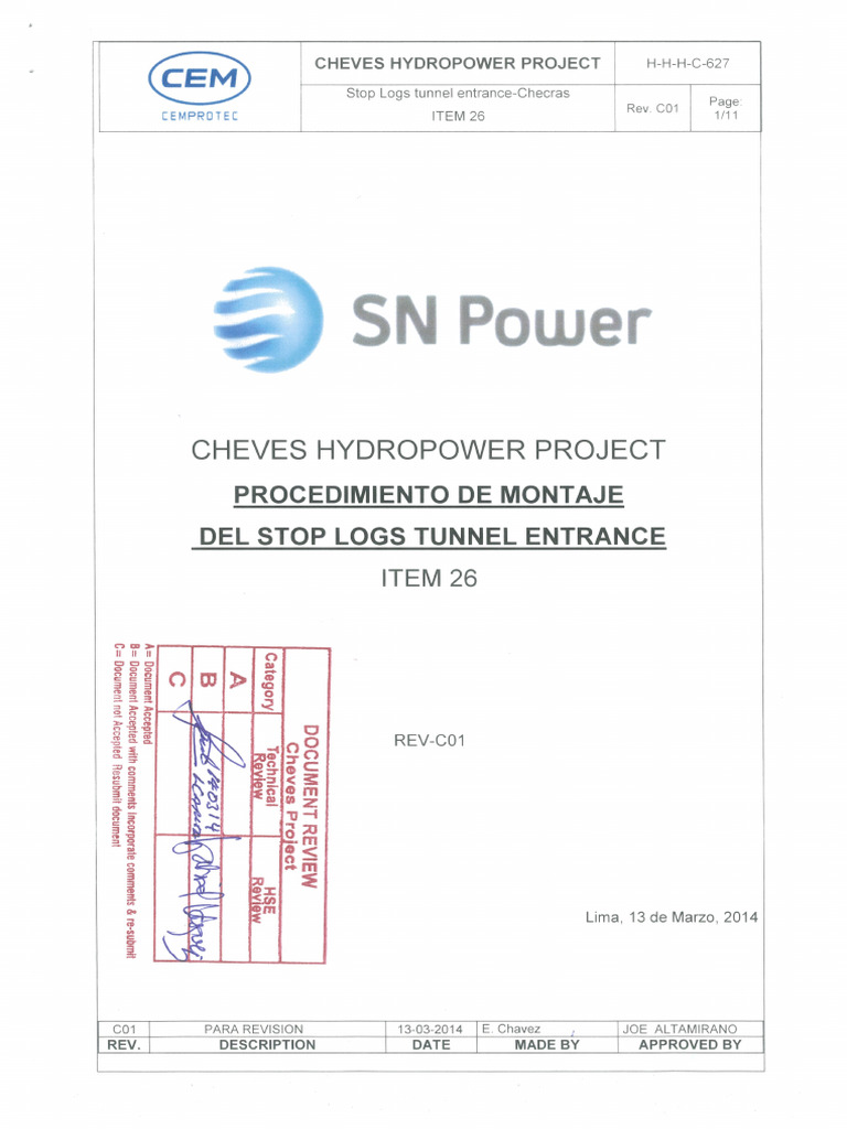 Procedimiento de Montaje Del Stop Logs Tunnel Entrance (H-H-H-C-627) | PDF