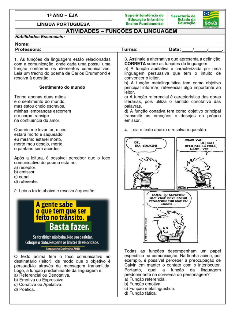 Atividade - Funções Da Linguagem | PDF