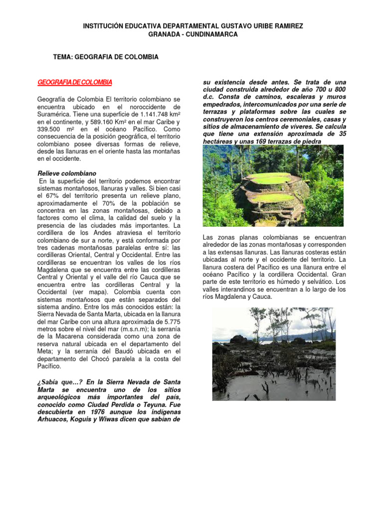 Taller 4 Geografia Fisica De Colombia PDF Colombia Andes