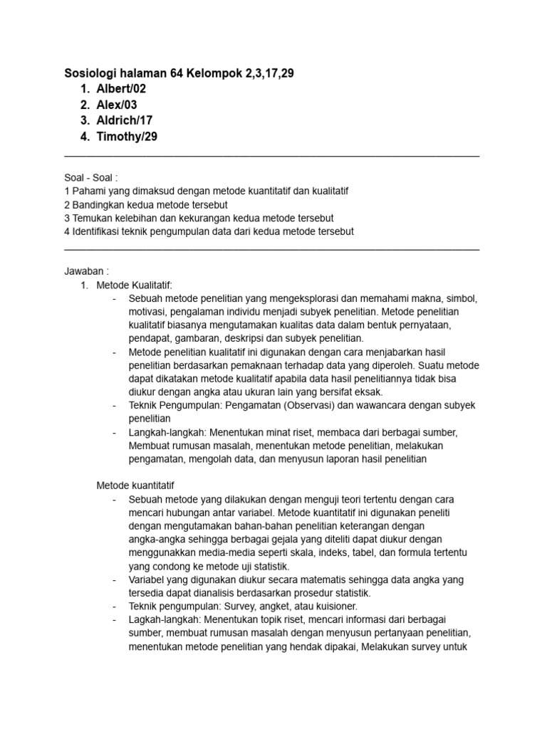Sosiologi halaman 64 kelompok 2 3 17 29 pdf