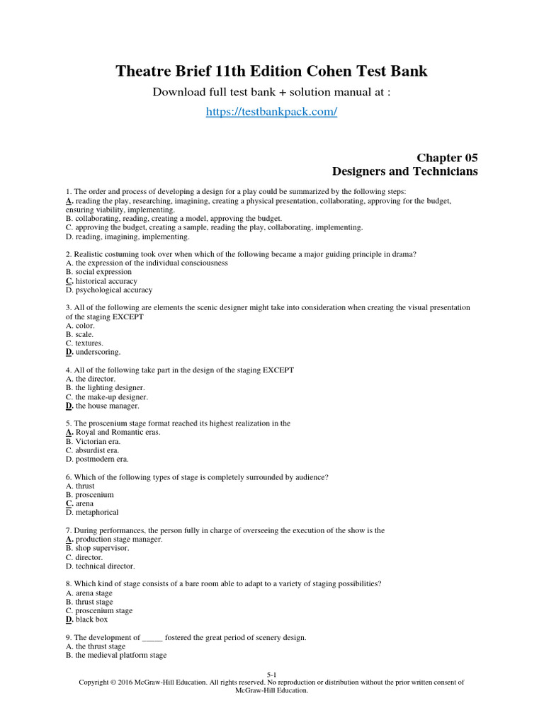 Theatre brief 11th edition cohen test bank 1 pdf