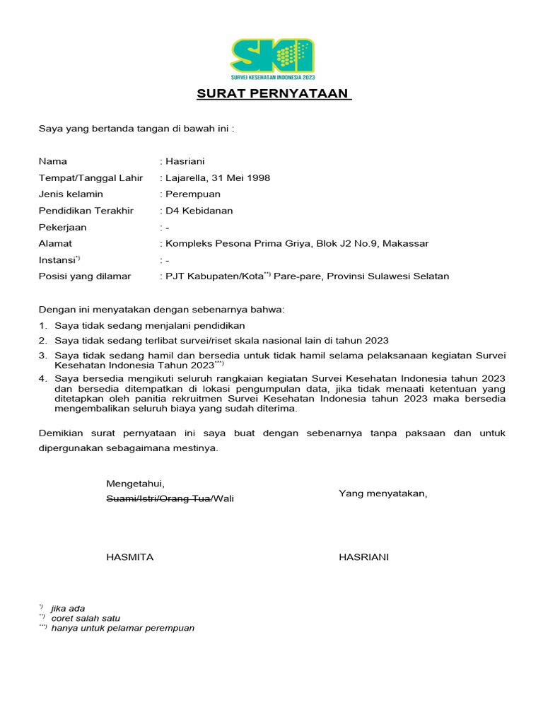 (Materai) SURAT PERNYATAAN | PDF