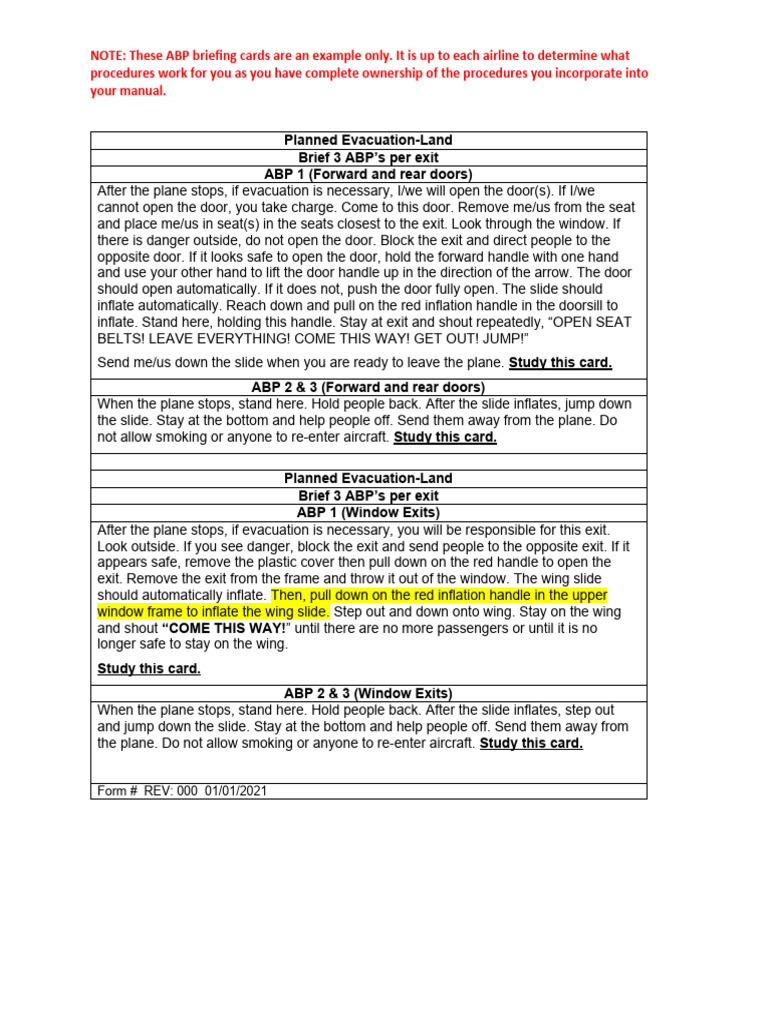 ABP Emergency Exit Briefing Guide | PDF | Foreign Language Studies