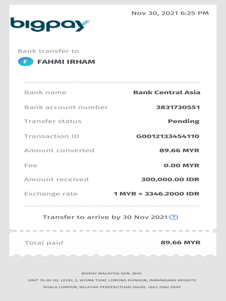 Pending Bank Transfer Details | PDF