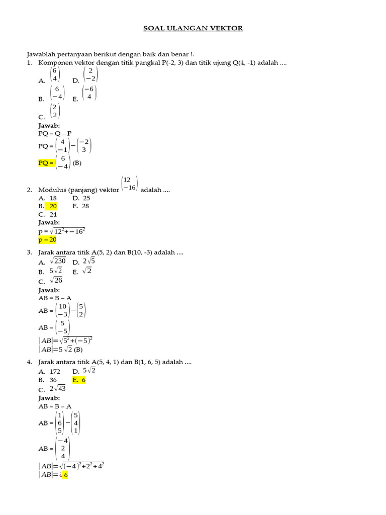 Contoh Soal Vektor Matematika | PDF | Metode & Bahan Ajar | Sains ...