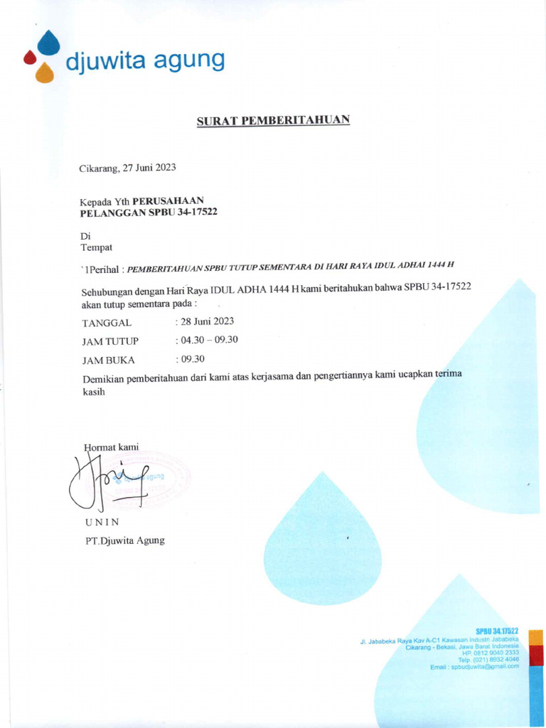 Surat Pemberitahuan Tutup Sementara | PDF