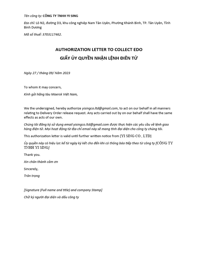 Letter of Authorization Edo | PDF