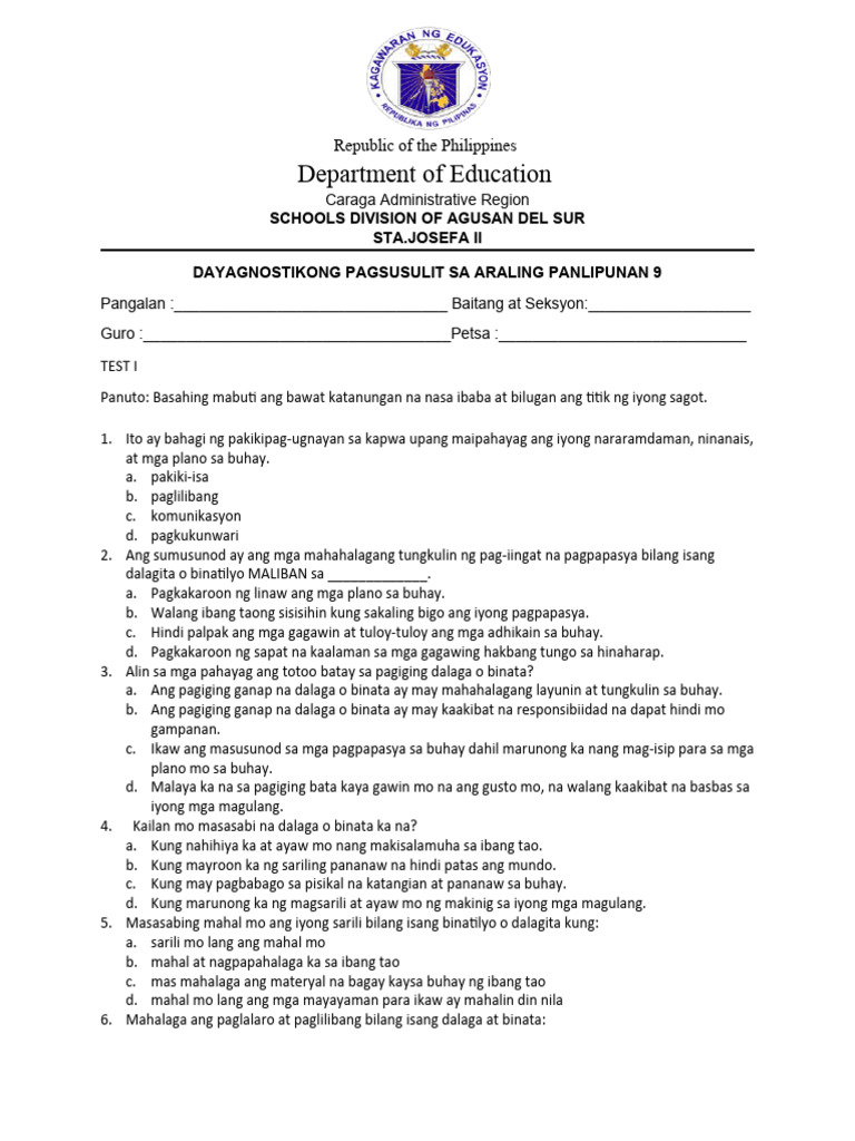 Diagnostic Test in Esp | PDF