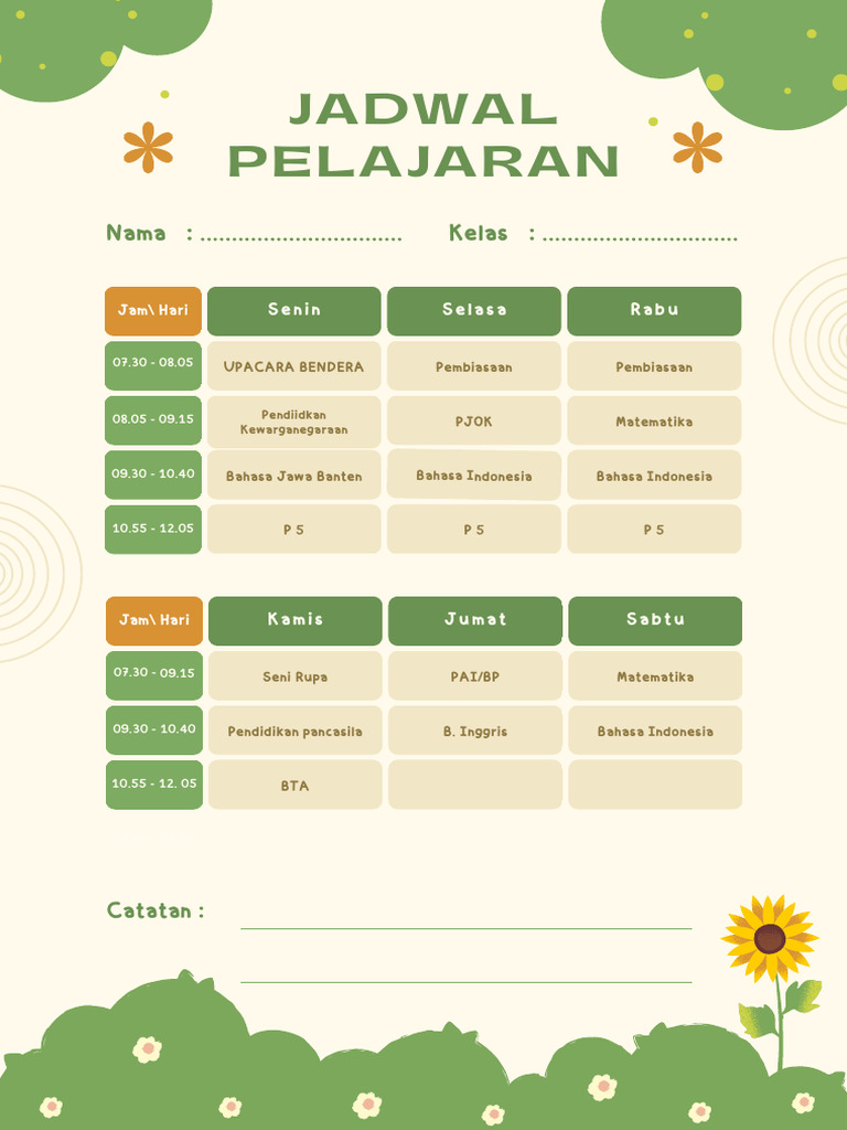 Hijau Merah Imut Jadwal Pelajaran Dokumen A4 | PDF | Seni & Disiplin Bahasa