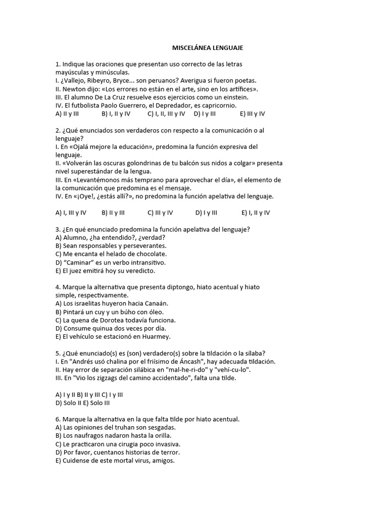 Ejercicios de Lenguaje y Comunicación | PDF