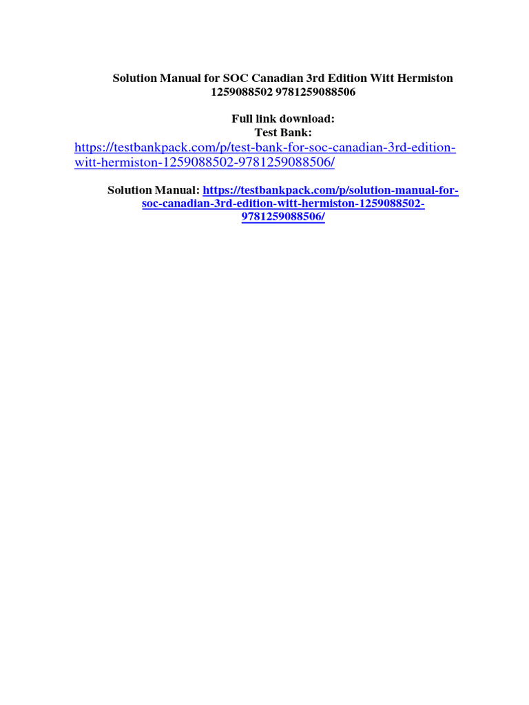 Solution Manual For SOC Canadian 3rd Edition Witt Hermiston 1259088502 ...