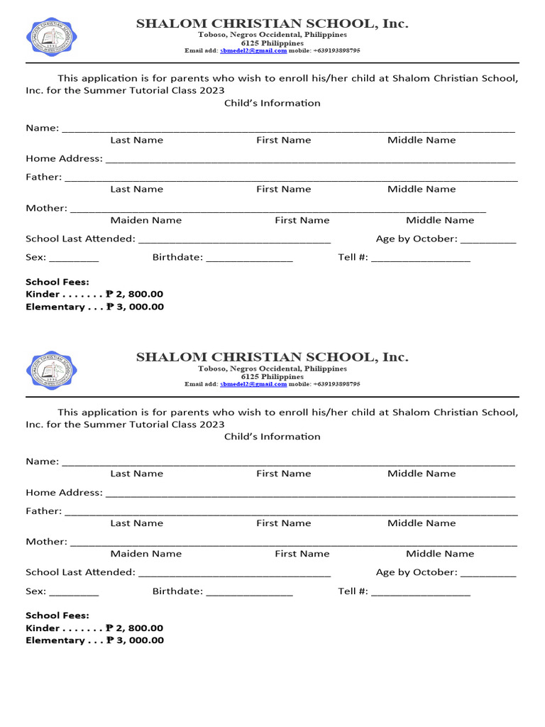 Summer Tutorial Enrollment Form | PDF