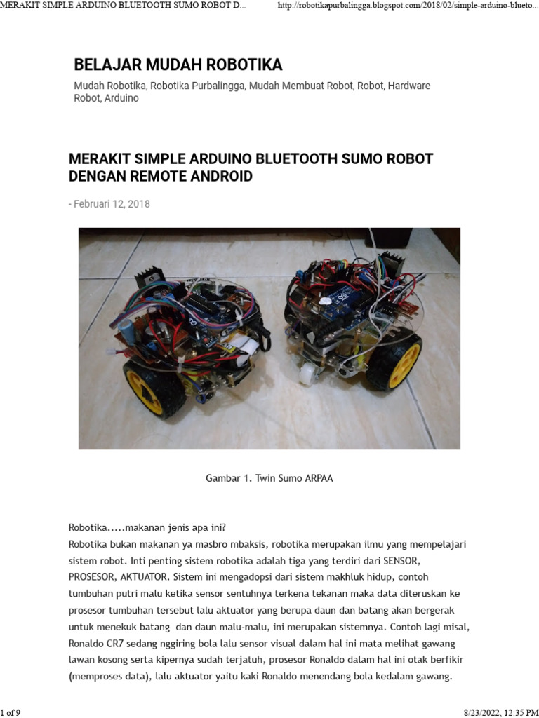 Merakit Simple Arduino Bluetooth Sumo Robot Dengan Remote Android | PDF ...