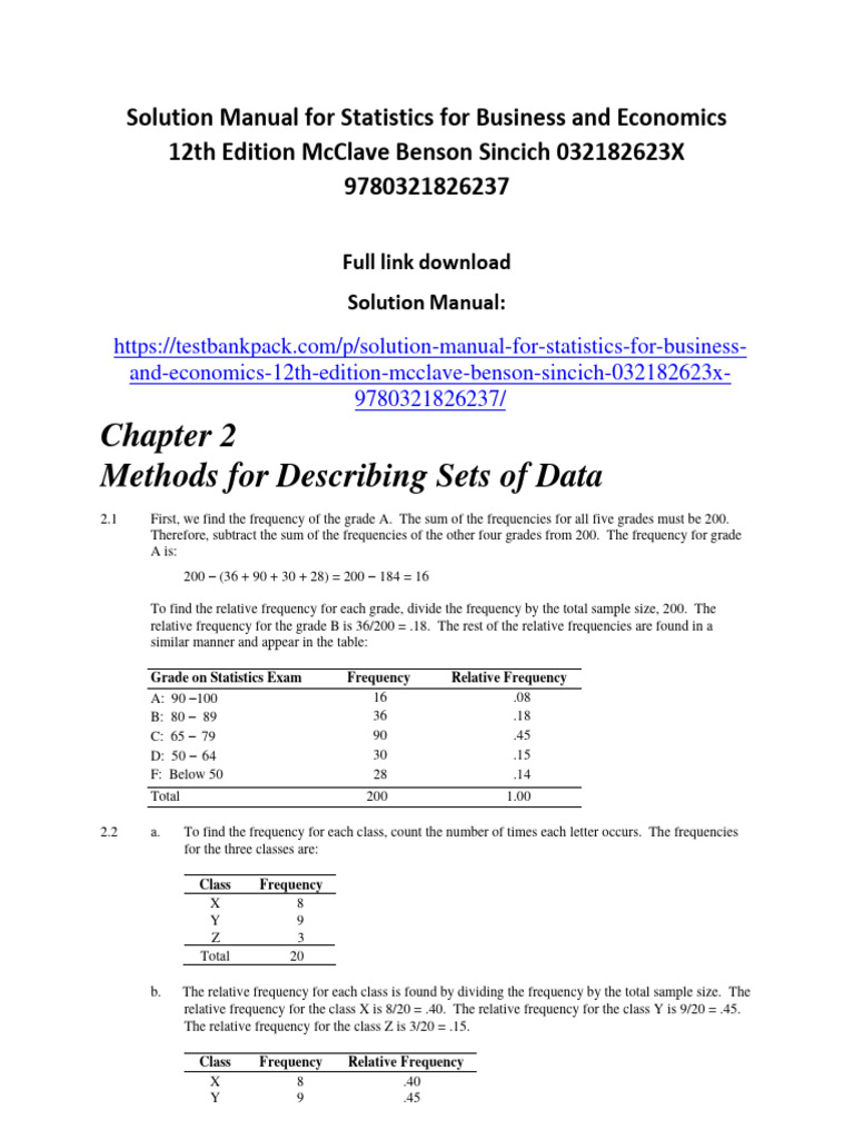 Solution Manual For Statistics For Business and Economics 12th Edition ...