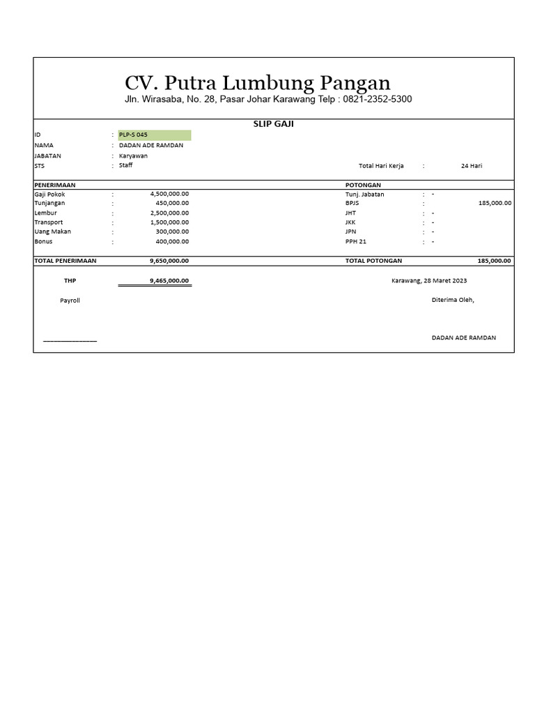 Contoh Slip Gaji Excel PDF