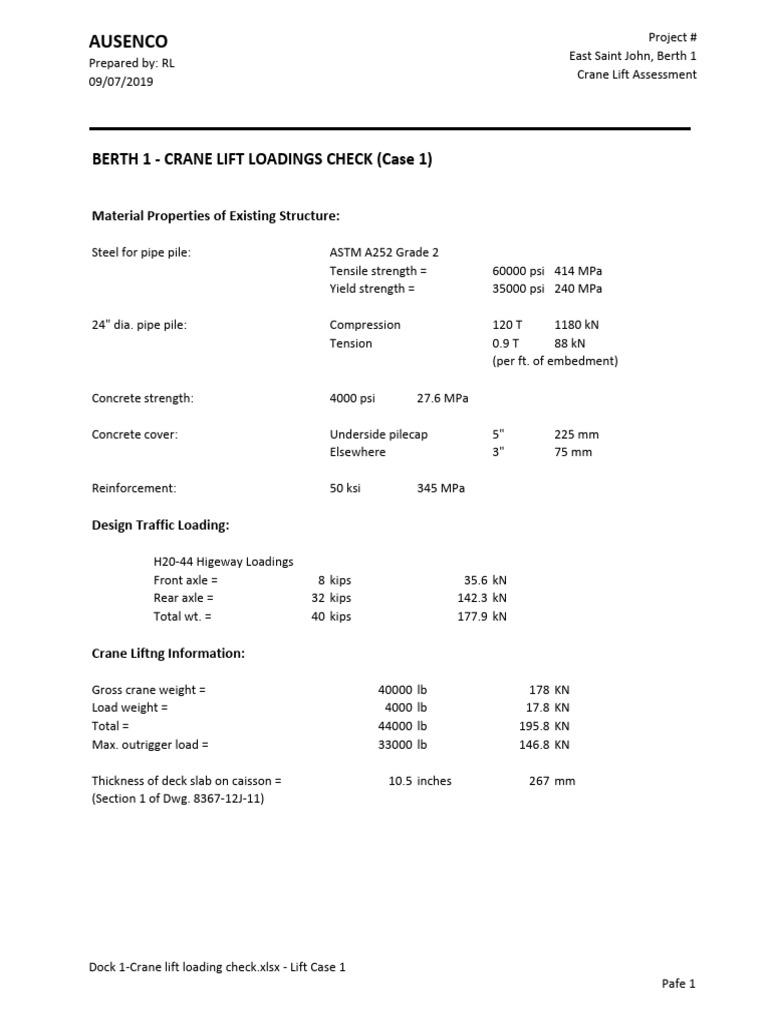 Crane Lift Assessment for Berth 1 | PDF | Science & Mathematics