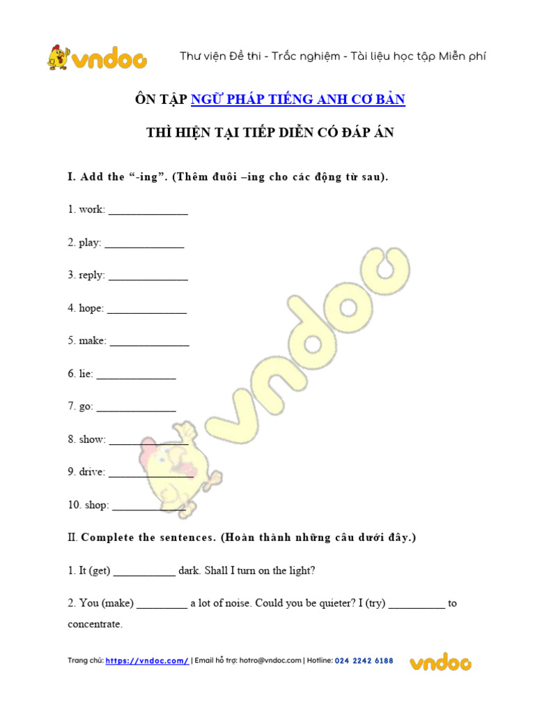 Bai tap thi hien tai tiep dien co dap an pdf