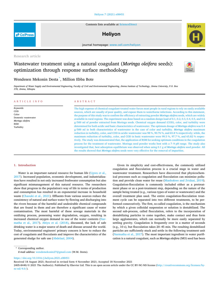 Wastewater Treatment Using Natural Coagulant PDF