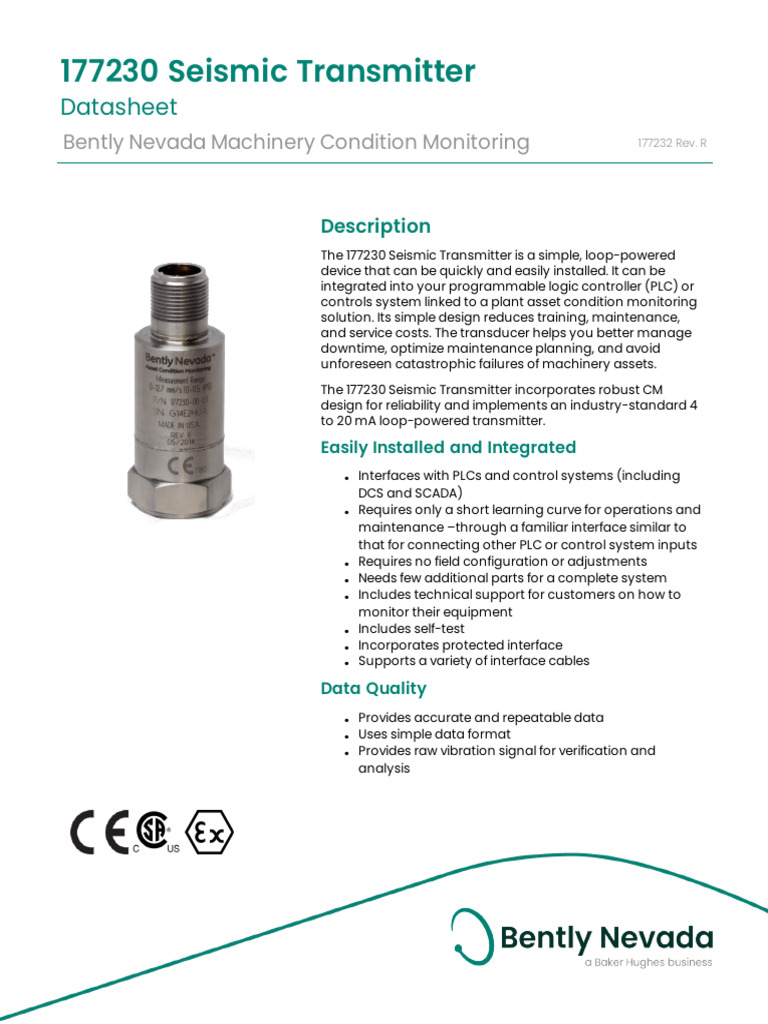 Bently Nevada 177230 Seismic Transmitter | PDF