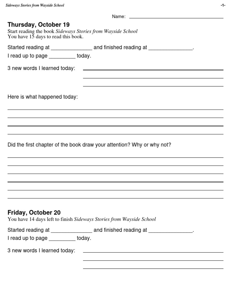 Sideways Stories Reading Log Template | PDF