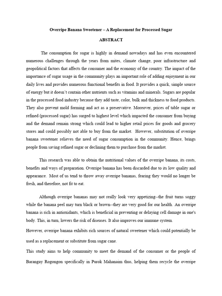 Overripe Banana Sweetener PDF Sugar Diet & Nutrition