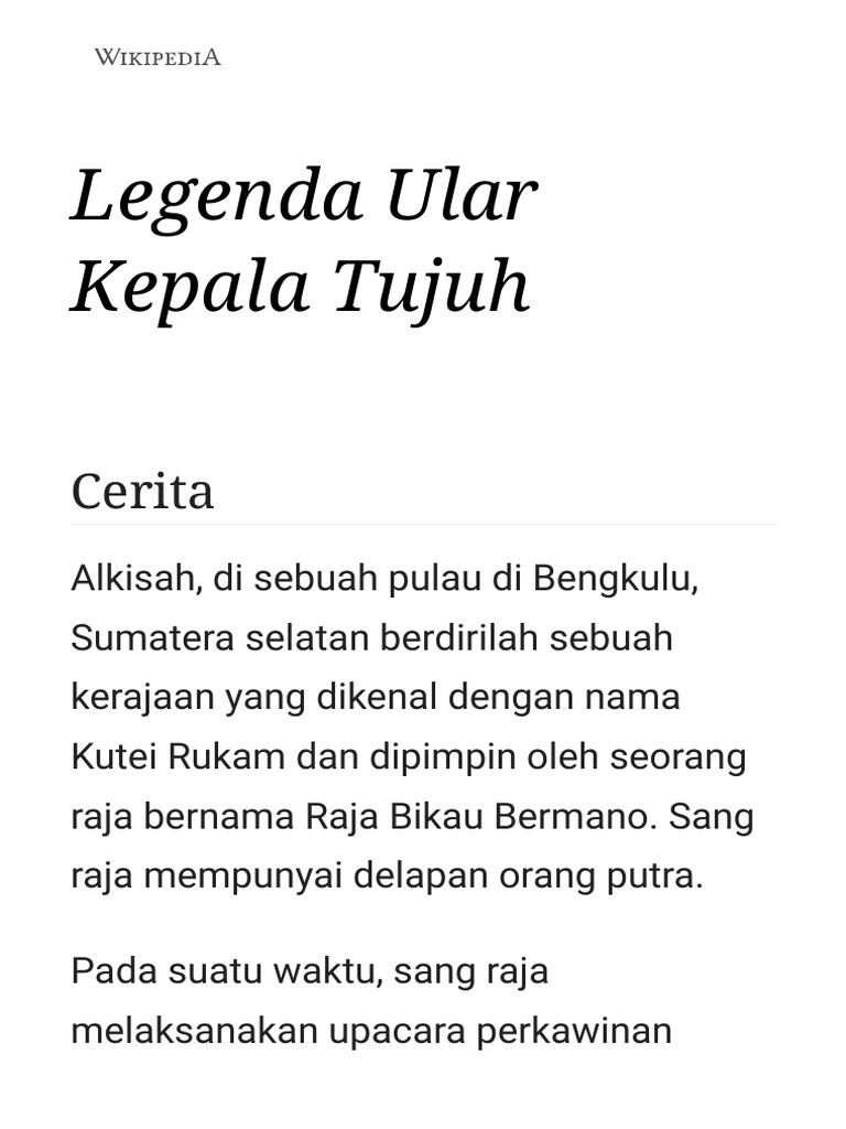 Legenda Ular Kepala Tujuh - Wikipedia Bahasa Indonesia, Ensiklopedia ...