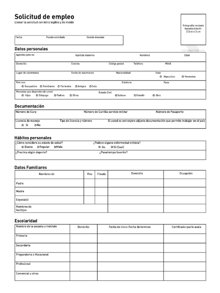 Solicitud de empleo pdf