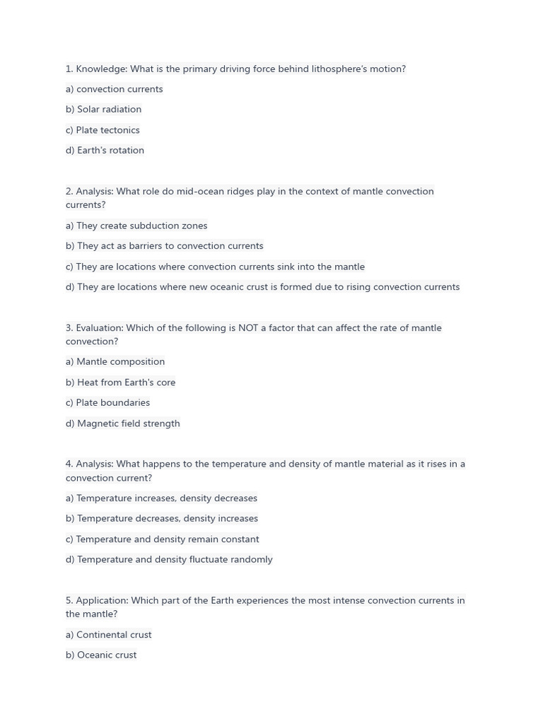 Plate Tectonics Questions PDF Plate Tectonics Convection