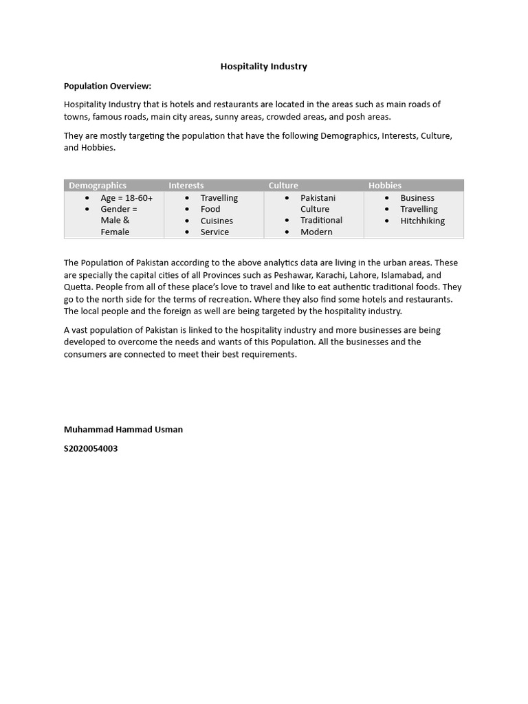 Hospitality Industry (Population) PDF