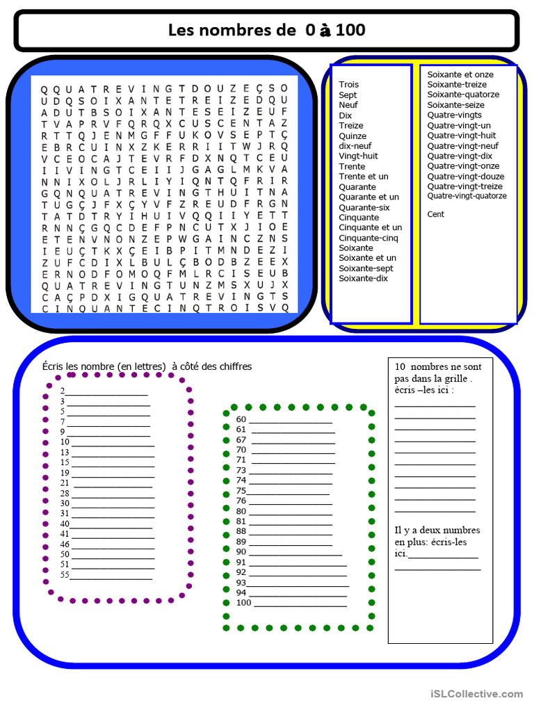 Nombres en lettres de 0 à 100 | PDF